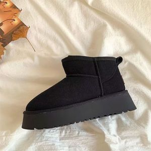 DB Handmade <span class=keywords><strong>Bottes</strong></span> de neige à tige courte d'automne et d'hiver pour femmes-Semelle épaisse, doublée de polaire, levage du talon, cuir véritable et fourrure - Product Image 5