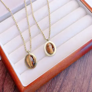 2024 Cheap 18K Gold Plated Tiger Eye Stone Pendant Necklace For Women No Tarnish Titanium stainless Steel Nature Stones Necklaces