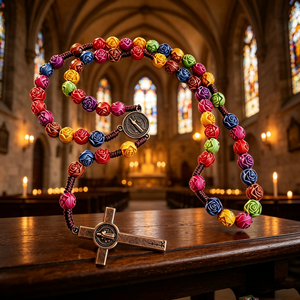 Chapelet catholique en résine de haute qualité, rond, avec perles d'Assise, motif croix, 20 chevaliers templiers, vente en gros, en vrac, pour la vente en gros de articles religieux. - Product Image 3