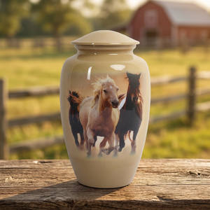 RUNNING HORSES ALUMINIUM <b>URN</b> for HUMAN ASHES DIRECT MANUFACTURER ADULT <b>LARGE</b> <b>URN</b> CAN HOLD 200 CUBIC INCHES - Product Image 3