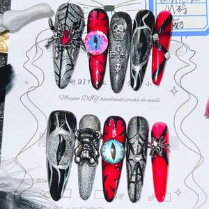 Vente en gros de faux ongles en ABS faits à <span class=keywords><strong>la</strong></span> main motifs d'araignée et de soie d'amande foncée pour salon d'art des ongles pour application au doigt - Product Image 3