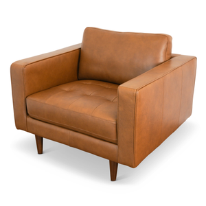 Sillón Catherine de Cuero Estilo Moderno de Mediados de Siglo con Patas de Nogal en Cuero Genuino Color Bronceado para Sala de Estar, Dormitorio o Sala de Espera - Product Image 5