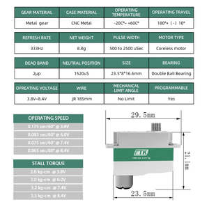 Servo digital PTK 7308MG-D con engranajes metálicos para avión planeador, coche RC y helicóptero - Product Image 2