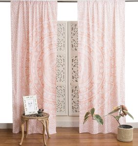 Rideaux Mandala Éléphant Indien, Draperies Bohèmes Hippie Or Rose pour Chambre et Salon Décoration Intérieure - Product Image 1