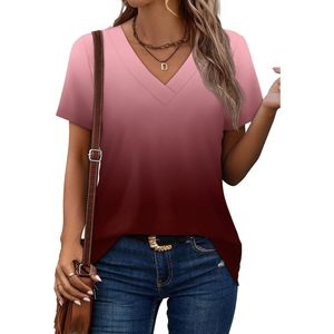 Camiseta con cuello en V para mujer, manga corta, corte holgado, top asimétrico, ropa informal ligera, conjunto de verano, azul claro - Product Image 1