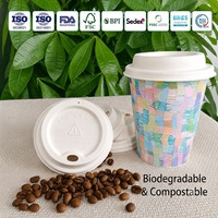 Gobelet à café en papier bagasse compostable avec couvercle, adapté aux boissons chaudes de 8 oz, 12 oz, 16 oz