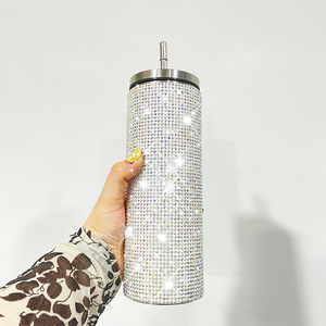 Luxury colorful Crystal cups Bling Rhinestone Tumbler double walled hot <strong>pink</strong> blue black rainbow Leopard Rhinestone <strong>travel</strong> <strong>mug</strong> - Product Image 3