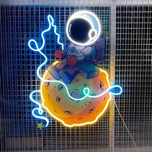 Custom Neon Sign Art Astronauta Fishing Neon Sign ArtWork For Wall Decor Neon Sign Bedroom