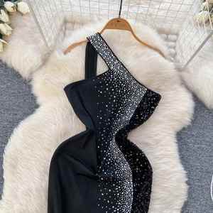 Vestido Midi Bodycon Casual con Abertura Sexy, Estampado Digital, Tejido Ecológico, Lavable, para Mujer, Cintura Imperio, Negro, Fiesta, Invierno - Product Image 2