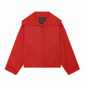 Manteau décontracté ample à manches longues et col rabattu boutonné, couleur rouge automne, pour femme - Product Image 1