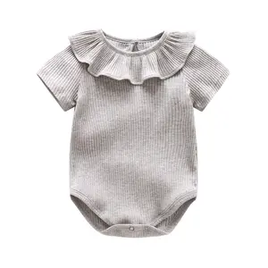 Baby Clothes Summer Cotton Neckline Ruffled Thin Wholesale Rompers Newborn To 24 Menth For Baby Girls