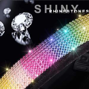 أغطية عجلة القيادة المرصعة بالكريستال الملون اللامع بألوان قوس قزح - Product Image 2