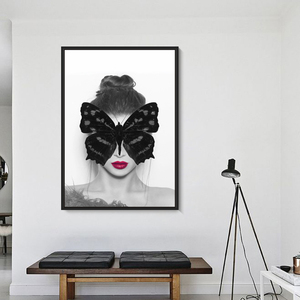 Papillon moderne masqué Figure Portrait peinture mur oeuvre impression personnalisée abstraite toile décorative sur toile aquarelle - Product Image 2