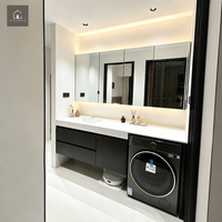 Meuble-lavabo flottant XINGRUO moderne et minimaliste noir mat avec espace intégré pour machine à laver, pour salle de bain principale