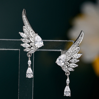 Bijoux de mariage et de fiançailles de luxe personnalisés Grace Jewel, ailes d'ange, zircone cubique blanche, plaqué rhodium, argent 925, cadeau de fête