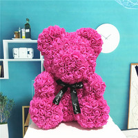 Boîte Cadeau 40*30*30cm avec Ours en Roses Artificielles pour la Saint-Valentin, Décoration de Mariage DIY, Fleurs Artificielles, Ours en Peluche