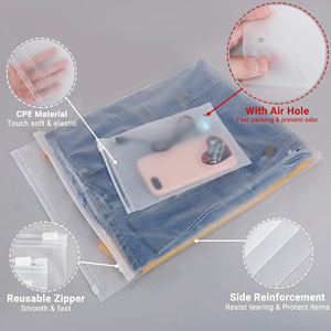 Alta qualità smerigliato cerniera sacchetti di plastica per abbigliamento in plastica trasparente sacchetto di abbigliamento per il confezionamento camicia documento con fori di sfiato - Product Image 4