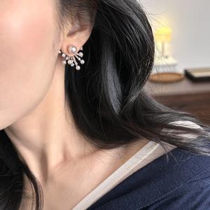 S925 Pure <b>Silver</b> Fireworks <b>Fan</b>-Shaped Pearl Manta Rose Two Ear Studs Fine Dangle Earrings with Niche High-End Luxury Feeling" - Product Image 2