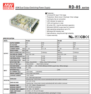 MEAN WELL RD-85A 85W Fuente de alimentación conmutada encajada de doble salida 5V8A 12V4A AC‑DC AC88‑264Vac - Product Image 2