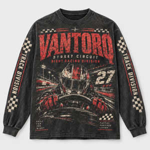 Sudadera con Capucha Vintage Lavada de Invierno, Unisex, con Gráfico de Circuito Nocturno, 100% Algodón, Talla Grande - Product Image 2