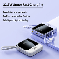 QSF 2025 BARU ultra Slim Mini Portable Power Bank 20000mAh 3 Kabel Layar LED PD 22.5W Pengisian Cepat Penyangga Tali Gantungan
