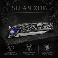 Couteau pliant EDC robuste XF06 en acier M390 véritable, finition Stonewash ultra-fine, incrustation Timascus gravée au titane, 4,0 mm
