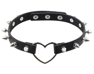 Femmes Hommes Cool Punk Choker Gothique Rivet Heart Shape <span class=keywords><strong>Biker</strong></span> Choker PU Leather Collar Black Rock Necklace - Product Image 4