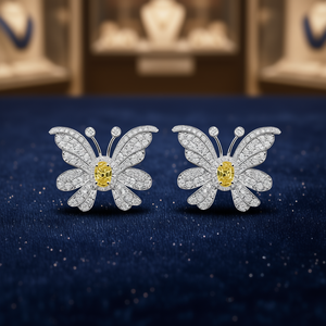 Orecchini E3609 in Oro Bianco con Farfalla e Diamanti, Diamanti Naturali Gialli Ovali di Taglio Fantasia, Eleganti per Uso Quotidiano Femminile - Product Image 2