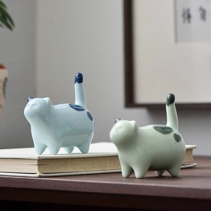 Cute Animal Kitten Glazed Pottery Ornament for Bedroom Lucky Wealth Small <strong>Cat</strong> <strong>Figurine</strong> - Product Image 3