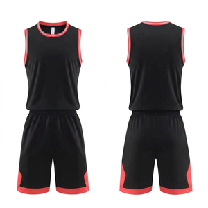 PUFFIN SPORTS ชุดเสื้อบาสเก็ตบอลสีดำแดงสำหรับผู้ชาย คอกลมแขนกุด โพลีเอสเตอร์ดูดซับความชื้น ชุดกีฬาทุกฤดูกาล - Product Image 1