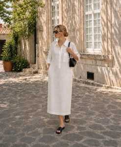 Vestido Camisero Casual de Lino y Algodón para Mujer, Corte Regular, Maxi Vestido Tipo Bata, Primavera, Otoño, Verano, Estilo Bohemio, Tallas Grandes, Moda, Venta al Por Mayor B2B - Product Image 6