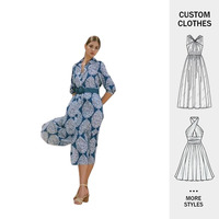 LOGO personnalisé Robes d'été à la mode décontractées pour les vacances à manches mi-longues imprimées col de chemise Robes longues de plage pour femmes