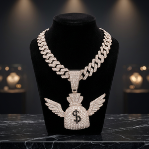 Collar con Colgante de Bolsa de Dinero Estilo Hip Hop, con Incrustaciones de Diamantes, Cadena Cubana de Plata 925, Joyería para Hombres y Mujeres - Product Image 3