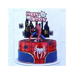 Gelukkige Verjaardagsspin-Man Grote Cartoon Cake Decoratie Kaart Taart Topper Bakken Rekwisieten Papieren Cake Topper Set