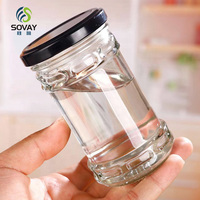 Vente flash : Bouteille en verre ronde pour sauce chili au bœuf, champignons, 200 ml, 220 ml, 280 ml, emballage alimentaire, pot à cornichons en conserve avec couvercle en métal noir