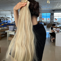 Extensions de cheveux blondes brillantes à trame invisible, extensions de cheveux invisibles à double trame