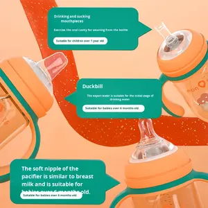 Biberon PPSU à large ouverture incassable avec poignée à motif de dessin animé, design en arc, grande tasse à paille en forme de bec de canard, une pièce - Product Image 3