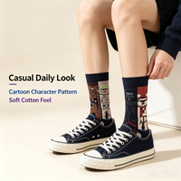 Kaos Kaki Katun Unisex Motif Anime Kartun Grosir 7 Desain Karakter Pola Kustom Hangtag untuk Hadiah Pesta Pemakaian Sehari-hari