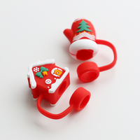 Penutup Sedotan Silikon Tema Natal Grosir Paisen, 100% Silikon Penuh Bebas BPA, Food Grade, untuk Sedotan 10mm