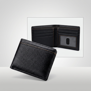 WRIZA <b>Men's</b> Genuine Leather Slim Fold <b>Wallet</b> Vintage Zipper <b>Black</b> Minimalist Daily Use New Arrival Business-Grade RFID Blocking - Product Image 6