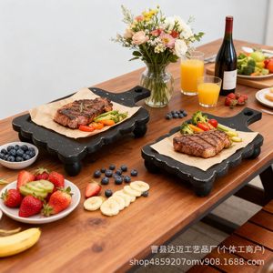 Black Wooden <b>Tray</b> With Handles For Serving Food Snacks Cakes Pastries Display Decorative <b>Tray</b> For Hotel Coffee <b>Tea</b> - Product Image 3