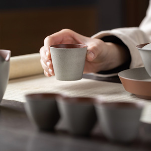 Guanlan Retro Coarse Pottery <b>Teacup</b> Single Cup Grey Glaze Cylinder Shape Kung Fu Tea Set Home Use Individual Master Cup - Product Image 4
