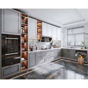 Ensemble d'armoires de cuisine modernes en PVC de style européen vert shaker, personnalisation sur mesure - Product Image 4