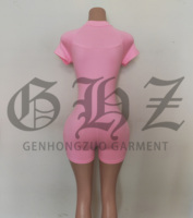 Combinaison Courte Y2K Unie pour Femme, Côtelée, Manches Courtes, Fermeture Éclair Avant, Moulante, Extensible, Coupe Slim, Une Pièce Décontractée