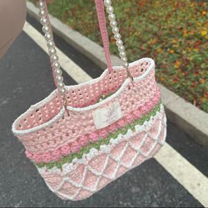 Borsa a tracolla fatta a mano all'uncinetto con tulipani primaverili a rombo, colore a contrasto, perle, materiale fai da te, per il tempo libero e i viaggi, AliExpress Cross - Product Image 1