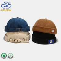 Casquette Docker en velours côtelé bleu rétro, personnalisable, avec patchs brodés, faible MOQ, pour usage quotidien décontracté