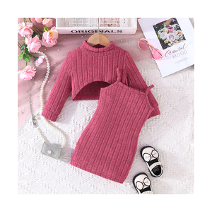 Conjunto de Ropa Casual para Niña, Estilo Boutique, Camiseta de Cuello Alto con Hombros Caídos, Vestido Tipo Camisola, Conjunto de 2 Piezas para Bebés - Product Image 1