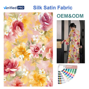 ผ้าซาตินโพลีเอสเตอร์ 100% น้ำหนักเบา เป็นมิตรกับสิ่งแวดล้อม พิมพ์ลายดอกไม้ดิจิทัล สำหรับชุดคลุม ผ้าพันคอ ชุดเดรส และเสื้อผ้า - Product Image 1