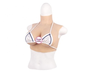 Body sculptant en tissu jersey non tissé avec faux seins en silicone à col haut, faux tétons, pour travestissement CD - Product Image 3