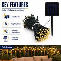 Guirlandes lumineuses solaires à LED avec 8 modes et éclairage automatique au crépuscule pour la décoration de jardin, de patio et de fêtes